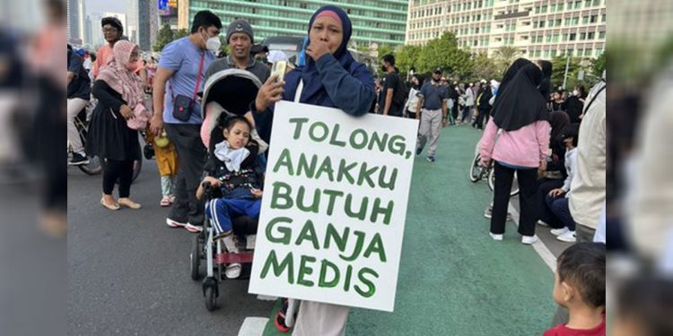 Penyanyi Andien Aisyah mengunggah foto terkait aksi seorang ibu yang menyuarakan legalisasi ganja medis saat gelaran Car Free Day (CFD) di Jakarta, Minggu (26/6/2022). Foto: Twitter/@andienaisyah