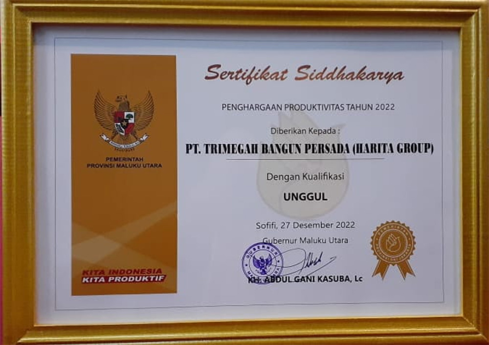 PT TBP Raih Penghargaan Produktivitas Siddhakarya dengan Kualifikasi Unggul dari Pemprov Maluku Utara - Siddhakarya1 - www.indopos.co.id