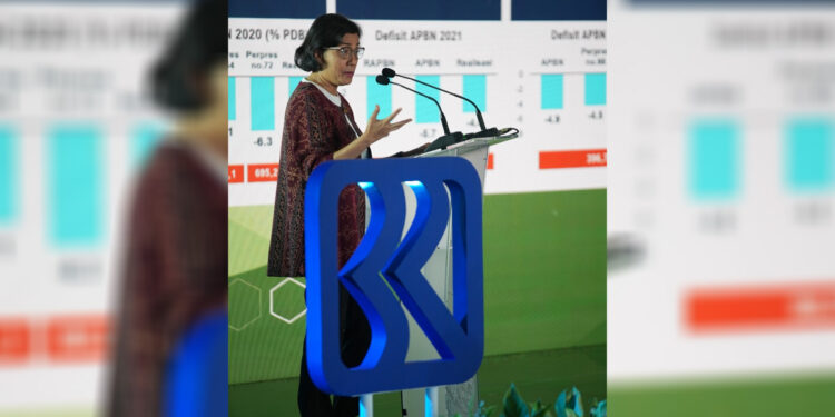 Menteri Keuangan Sri Mulyani dalam acara BRI Microfinance Outlook 2023 dengan tema Financial Inclusion and ESG: The Road to Equitable Economic Prosperity di Jakarta, Kamis (26/1). Foto: BRI for INDOPOS.CO.ID