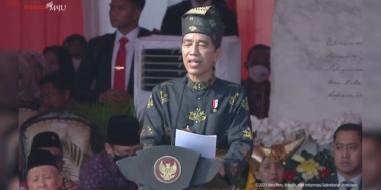 Presiden Joko Widodo pidato pada upacara peringatan Hari Lahir Pancasila 1 Juni 2023. Foto: YouTube Sekretariat Presiden