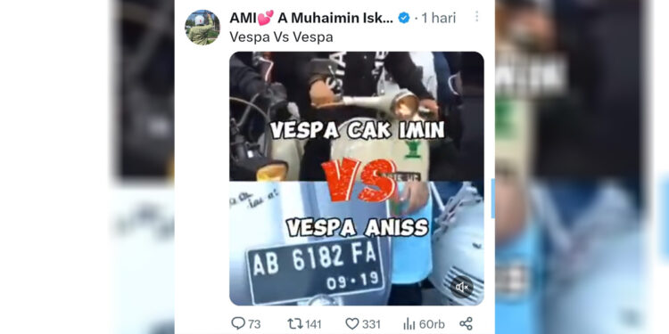 Screenshoot video unggahan video Vespa Vs Vespa. Foto: Twitter/@cakimiNOW