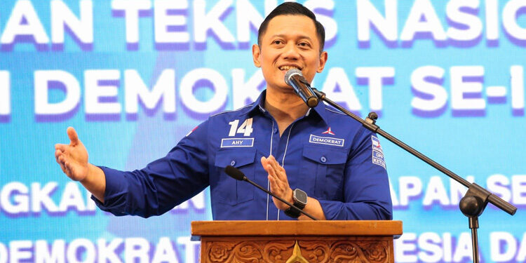 Ketua Umum Partai Demokrat Agus Harimurti Yudhoyono (AHY) saat menghadiri acara bimtek Caleg Partai Demokrat di Jakarta, Rabu (13/9/2023). Foto: Istimewa