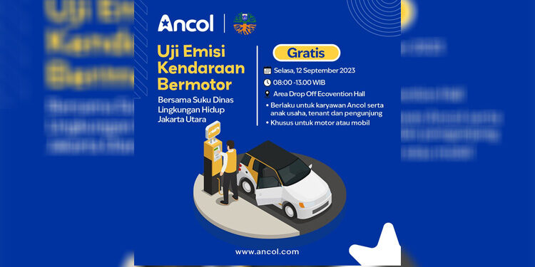Ancol bersama Suku Dinas Lingkungan Hidup Jakarta Utara menggelar program Uji Emisi Kendaraan Bermotor secara gratis di Area Drop Off Ecovention EcoPark Ancol pada hari ini, Selasa (12/9/2023) jam 08.00-13.00 WIB.
