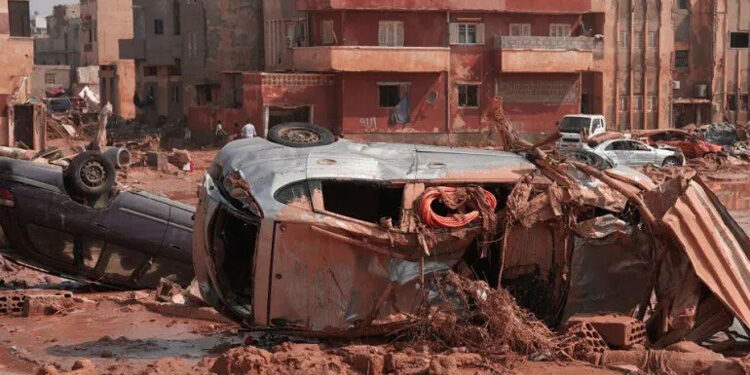 Kehancuran besar besar terjadi di Libya setelah banjir bandang yang dipicu Badai Daniel melanda Kota Derna di negara itu. Foto: Al Jazeera