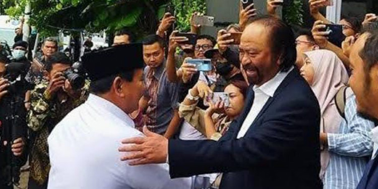 Calon Presiden yang juga Ketua Umum Partai Gerindra Prabowo Subianto menemui Ketua Umum Partai NasDem Surya Paloh di NasDem Tower, Jumat (22/3/2024). Foto: Ist