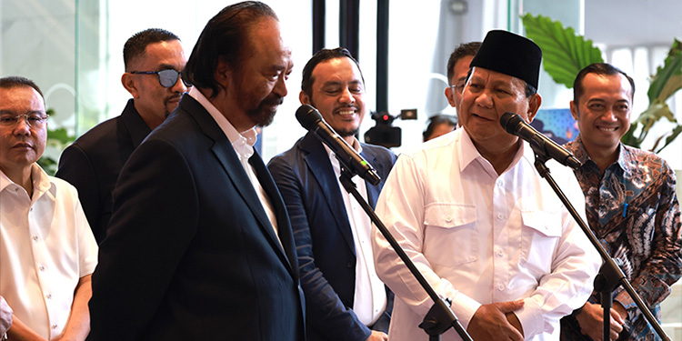 Berkunjung ke NasDem, Prabowo Terima Ucapan Selamat sebagai Presiden Terpilih dari Surya Paloh Secara Langsung - prabowo paloh - www.indopos.co.id