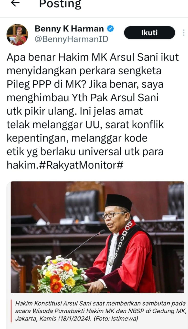 Benny K Harman Imbau Arsul Sani Tak Ikut Sidangkan Sengketa PPP: Sarat Konflik Kepentingan - ig - www.indopos.co.id