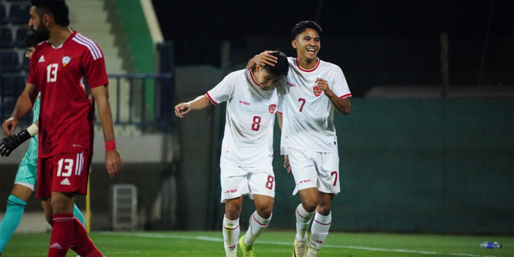 Timnas U-23 Indonesia meraih kemenangan atas Uni Emirat Arab (UEA) dengan skor 1-0 pada laga uji coba jelang Piala Asia U-23 2024. (Dok PSSI)