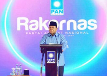 Presiden terpilih 2024-2029 Prabowo Subianto, dalam acara Bimbingan Teknis dan Rapat Koordinasi Nasional Pemilihan Kepala Daerah (Pilkada) Partai Amanat Nasional (PAN) di Jakarta, Kamis (9/5/2024) malam. Foto: Instagram/@amanatnasional